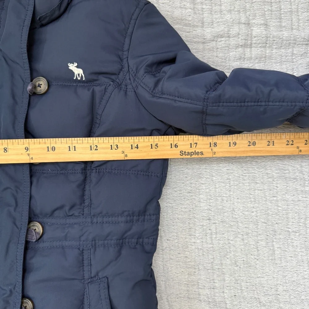 Abercrombie Kids Puffer Jacket Navy‎ Blue Fur Lined Button Up Coat Sze L VTG